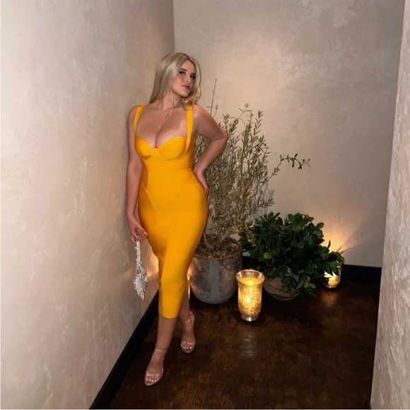 HOUSE OF CB 'Charlene' Tangerine Bandage Midi Dress NWOT - Picture 6 of 16